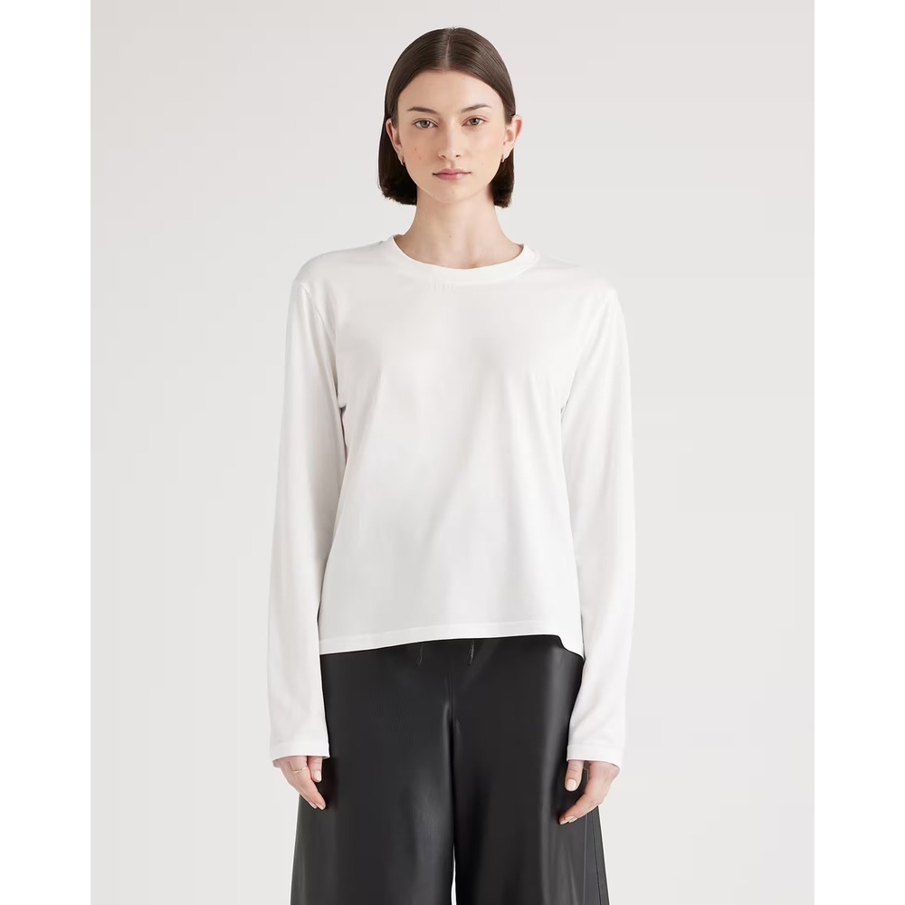 Quince Relaxed Long Sleeve Tee Soft Cotton Women Medium White New With Tags